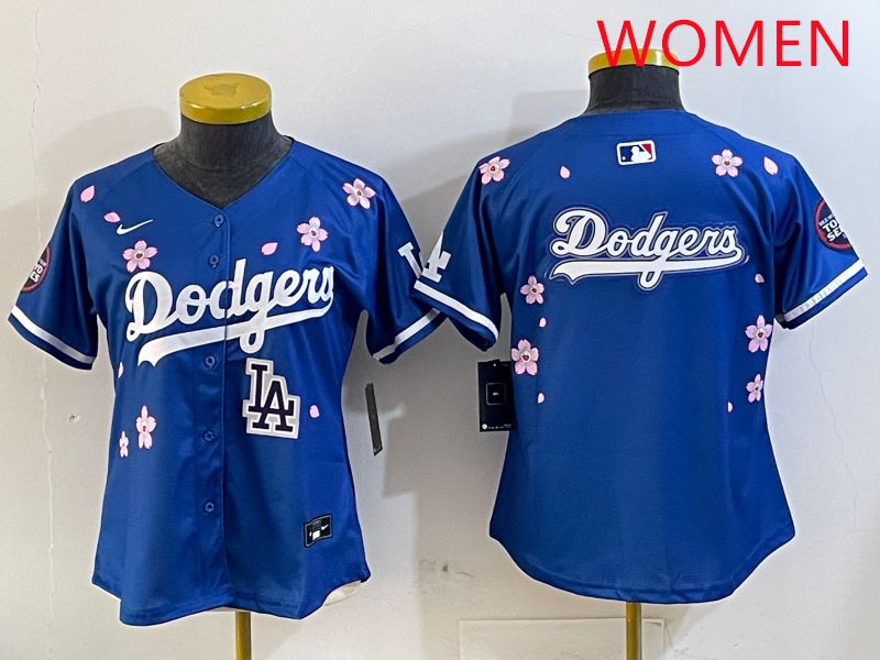 Women Los Angeles Dodgers Blank Blue Sakura Edition 2025 Nike MLB Jersey style 18->women mlb jersey->Women Jersey
